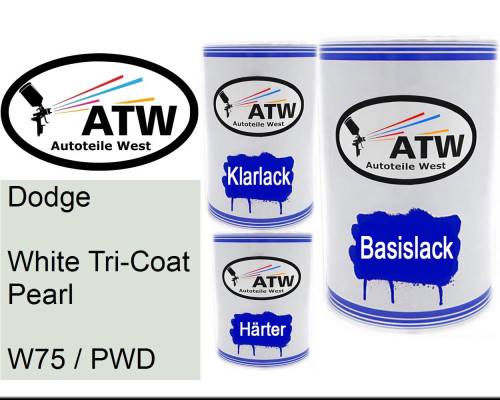 Dodge, White Tricoat Pearl, W75 / PWD: 500ml Lackdose + 500ml Klarlack + 250ml Härter - Set, von ATW Autoteile West.